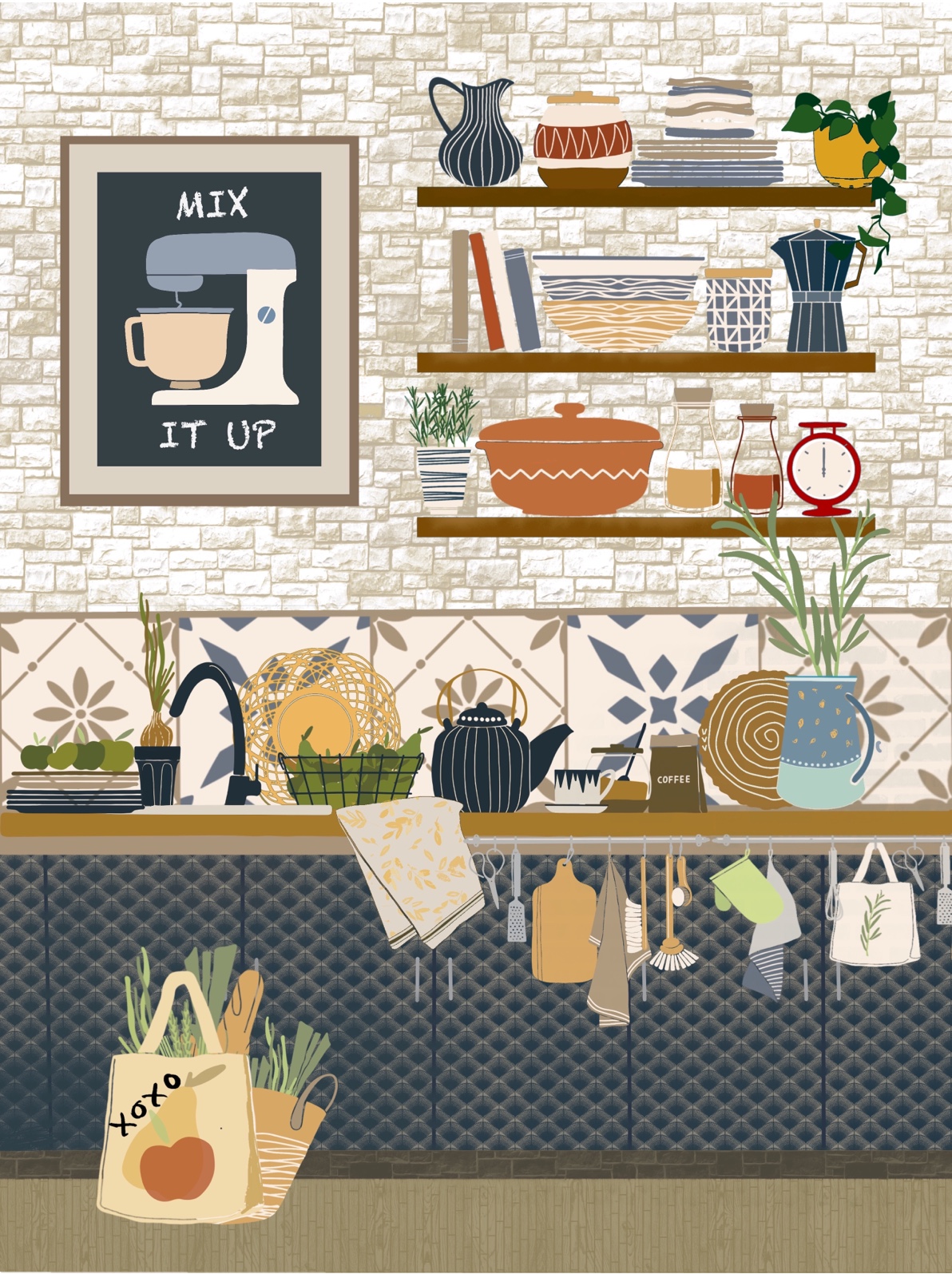 Nordic style abstract minimalist kitchen wall art